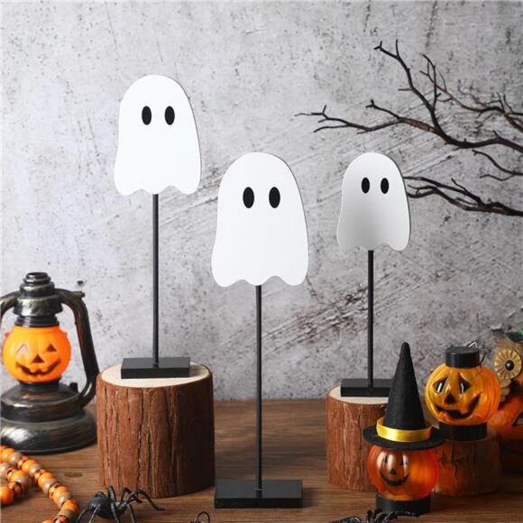 3 Pcs Halloween Ghost Table Decor Wood Tiered Tray Decorations - Picture 2 of 7
